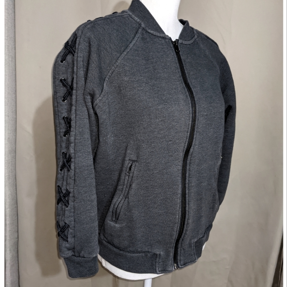 Max Studio Gray Lace-Up Hoodie
